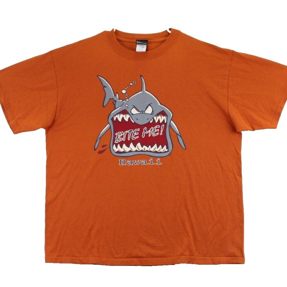 Tim Burtons Corpse Bride Hawaii Shark Bite Me Graphic T Shirt‎ Mens XL Orange